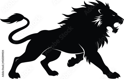 A aggresive lion running pose vector icon silhouette isolated white background
