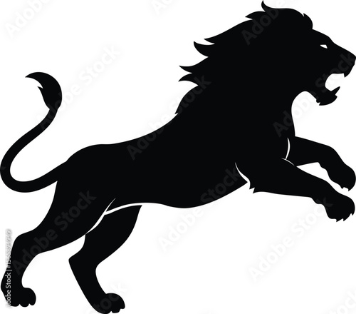 A aggresive lion running pose vector icon silhouette isolated white background
