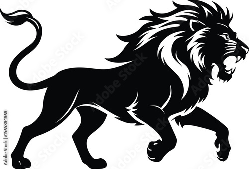 A aggresive lion running pose vector icon silhouette isolated white background
