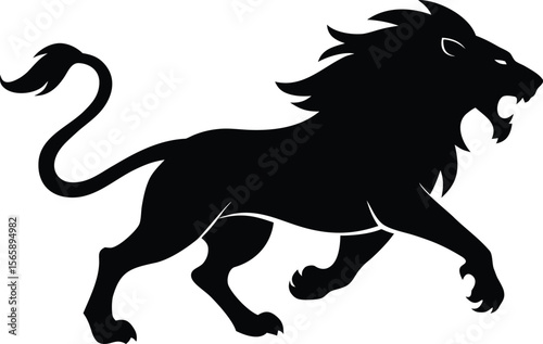 A aggresive lion running pose vector icon silhouette isolated white background
