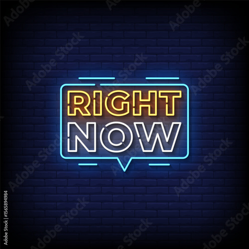 right now neon sign with brick wall background vector