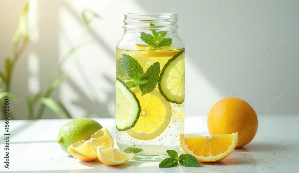 Fototapeta premium Refreshing Citrus Infused Water in a Glass Jar