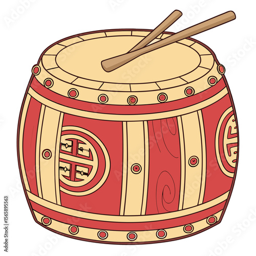 Chinese Drum  Traditional Lunar Festival Symbols for Graphic Design