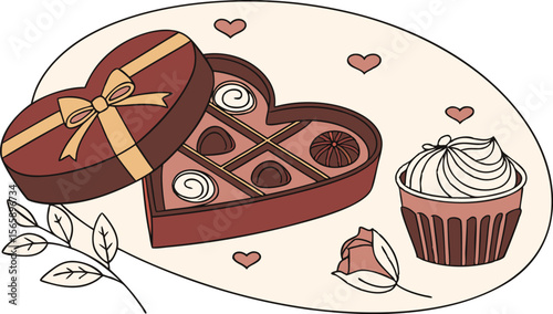 heart shaped box chocolate candy cupcake sweet gift love