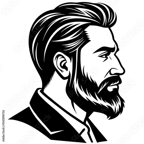 Stylish bearded man in profile wearing a suit and tie vector illustration