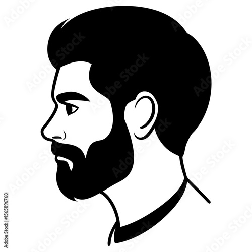 Stylized black and white profile of a bearded man