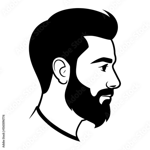 Stylized black and white profile silhouette of a bearded man