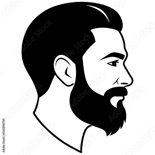 Stylized black and white profile silhouette of a bearded man