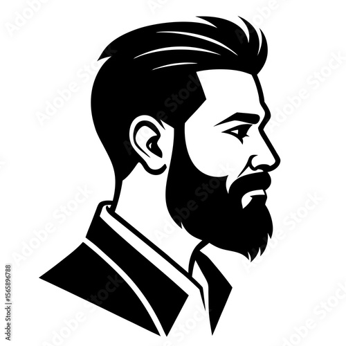Stylish bearded man profile silhouette in black and white