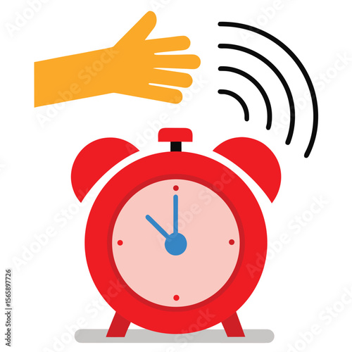 Wake Up Call Alarm Clock Icon and Hand Gesture Illustration