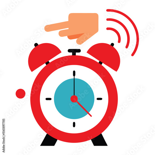 Wake Up Call  Red Alarm Clock Icon Design, Time Management Illustration