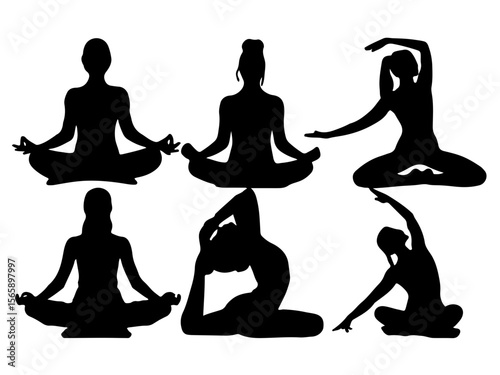 Silhouettes of Women Practicing Yoga and Meditation Poses