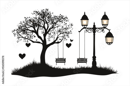 bench in the park, tree, landscape, nature, winter, silhouette, sky, park, trees, sketch, spring, vector, illustration, snow, forest, bench, black, night, art, white, blue, architecture, city, garden,