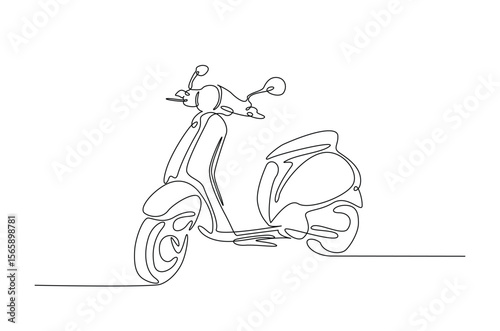 Classic scooter motorcycle in continuous one line drawing. Single line art illustration of electric motorcycle.