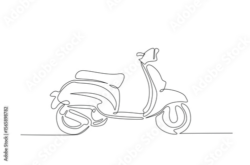 Classic scooter motorcycle in continuous one line drawing. Single line art illustration of electric motorcycle.