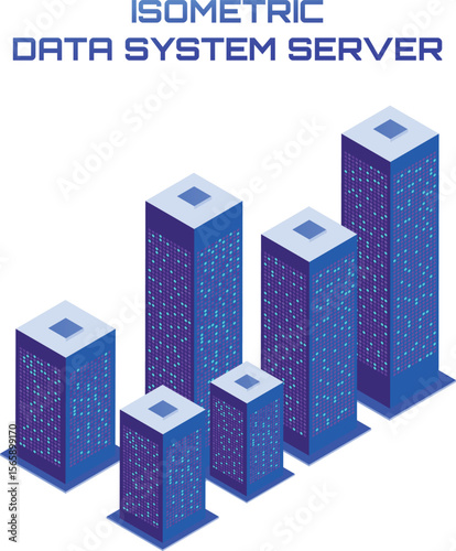 Modern data center servers glowing with ultraviolet light, digital network infrastructure. isometric design for Data center concept, data center connection, concept of cloud storage, data transfer. 