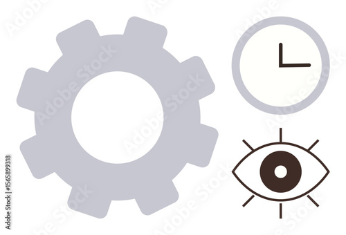 Gear symbolizing productivity, clock suggesting time management, and eye denoting vision and focus. Ideal for teamwork, efficiency, planning, strategy, innovation, organization project management