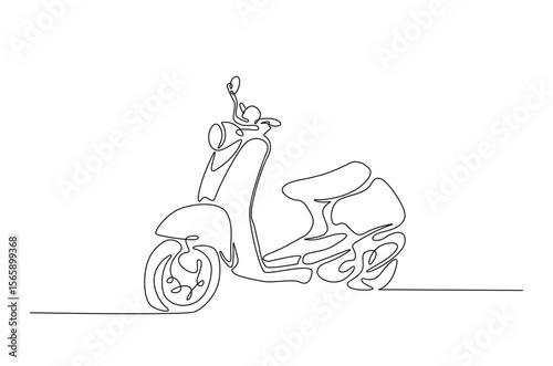 Classic scooter motorcycle in continuous one line drawing. Single line art illustration of electric motorcycle.