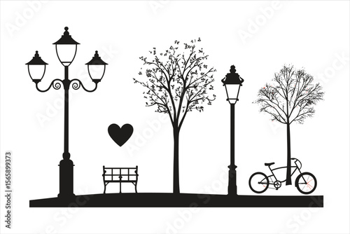 bench in the park, tree, landscape, nature, winter, silhouette, sky, park, trees, sketch, spring, vector, illustration, snow, forest, bench, black, night, art, white, blue, architecture, city, garden,