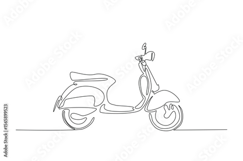 Classic scooter motorcycle in continuous one line drawing. Single line art illustration of electric motorcycle.