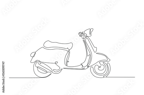 Classic scooter motorcycle in continuous one line drawing. Single line art illustration of electric motorcycle.