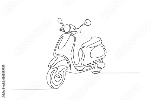 Classic scooter motorcycle in continuous one line drawing. Single line art illustration of electric motorcycle.