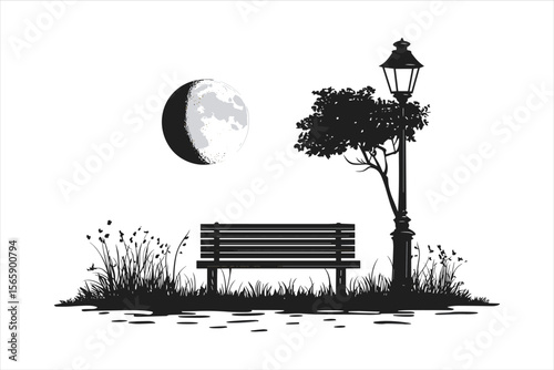 bench in the park, tree, landscape, nature, winter, silhouette, sky, park, trees, sketch, spring, vector, illustration, snow, forest, bench, black, night, art, white, blue, architecture, city, garden,