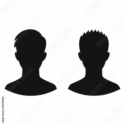 Two male silhouette headshots with different hairstyles on white background