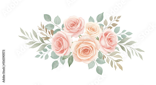 Delicate Watercolor Roses and Eucalyptus Bouquet