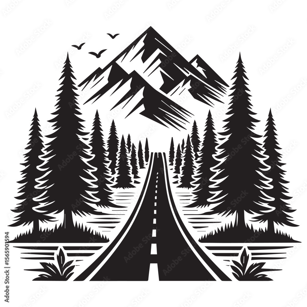 Fototapeta premium logo road in the middle of the forest