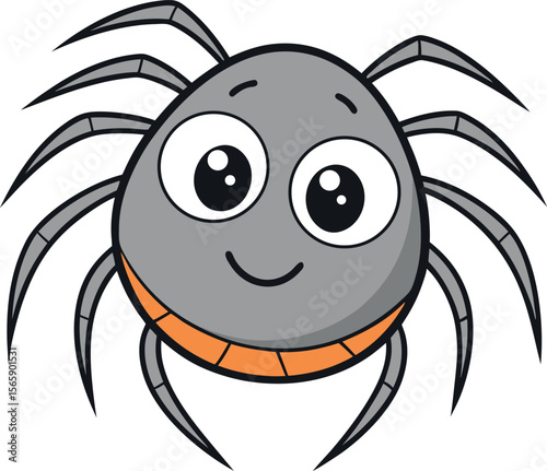 Cute cartoon spider with big eyes and a friendly smile on a white background