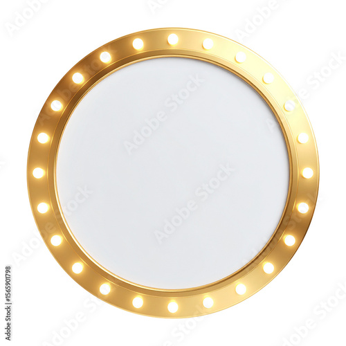 Luxurious Round Golden Frame with Spotlight Bulbs – Glamorous Decorative Element for Banners and Ads
