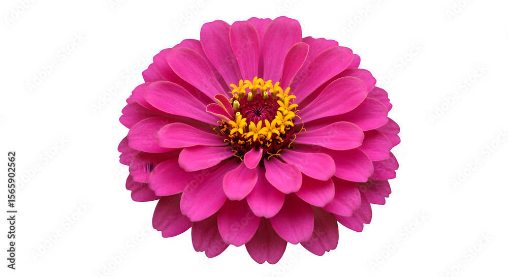 Obraz premium Vibrant Zinnia Elegans with layered petals and bright yellow center isolated