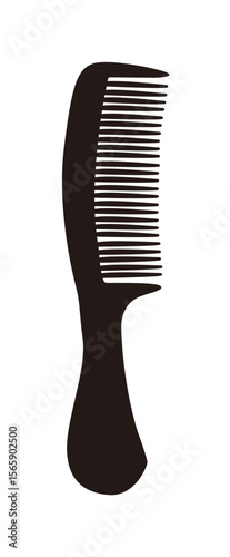 A black comb with many teeth, isolated on a white background.