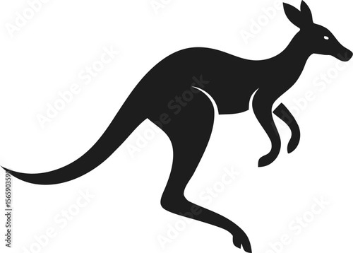Silhouette of a kangaroo mid-jump, vector with white background.