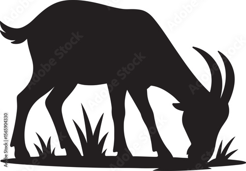 goat grazing on grass silhouette design vector illustration isolated on transparent background