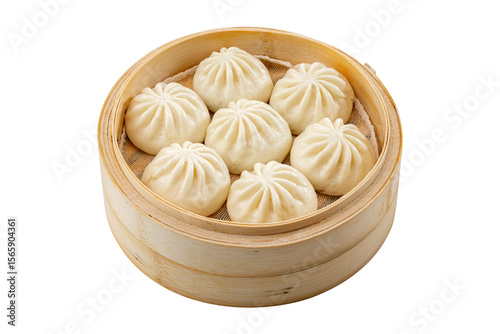 Bild auf Leinwand A bamboo steamer of cooked small steamed buns (soup dumplings).