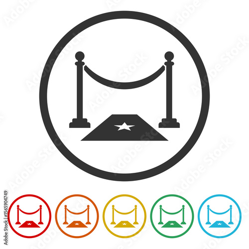 Carpet with barriers and star icon. Set icons in color circle buttons