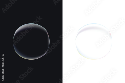 Abstract glass blob shape, transparent round sphere on black and white background with liquid reflections and artistic design, smooth and seamless