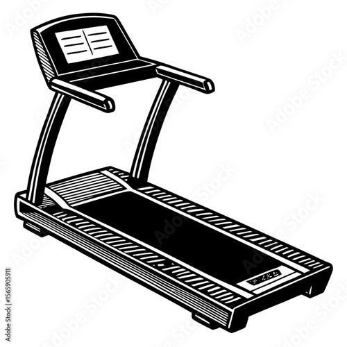 Black and white illustration of a modern treadmill for cardio exercise