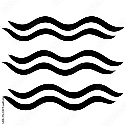 Three sets of stylized black wavy lines on a white background representing water or movement