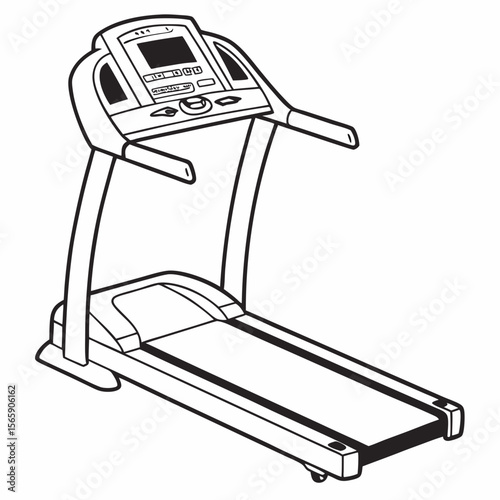Black and white line drawing of a modern treadmill for home fitness