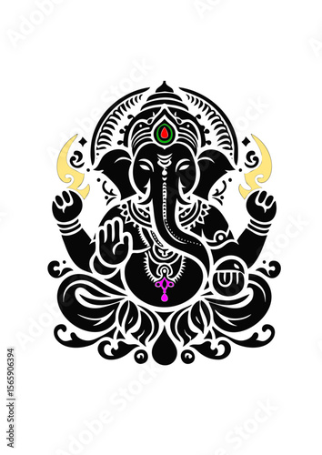 lord ganesha symbol icon in black silhouette