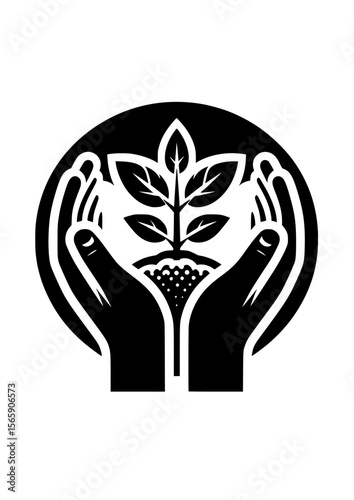 Plant in hand icon in silhouette
