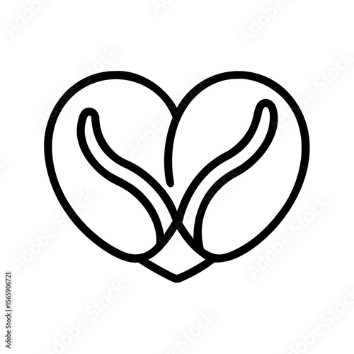 Coffee Bean Heart: A minimalist illustration features two intertwined coffee beans forming a heart shape, symbolizing love for coffee and a passion for the perfect brew.