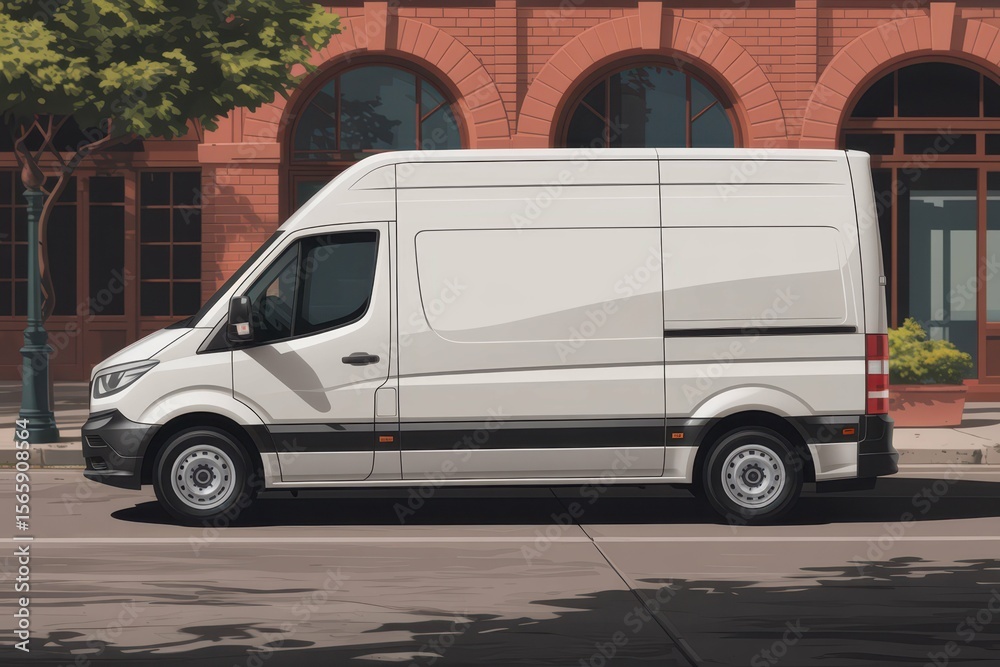 Transport Van On The Street Car Mock Up Right Front View, with empty blank space for text copy space or mockup design, high detail, 8k Transport Van On The Street Car Mock Up Right Front View, with empty blank space for text copy space or mockup design, high detail, 8k