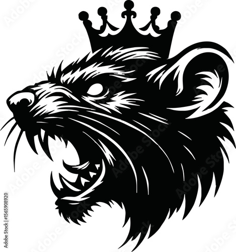 silhouette rat with crown vector logo isolated on white background