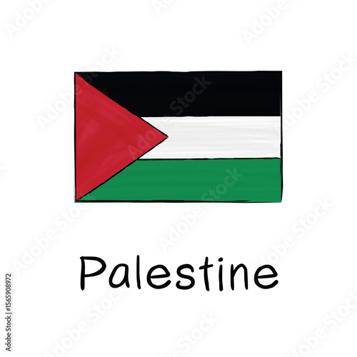 Free Download Flag of Palestine with outline and signature on a white background. Hand-drawn vector illustration in sketch style. Ideal for educational materials, political content, posters, infographics - GFXLoad