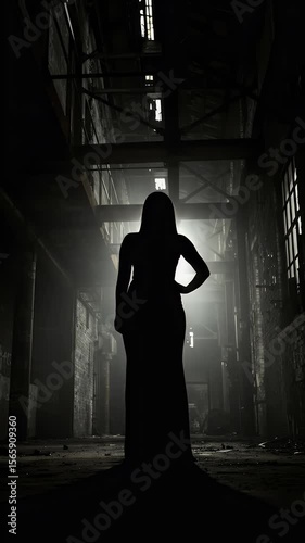 Mysterious Silhouette Woman In Dark Hallway Gothic Fashion