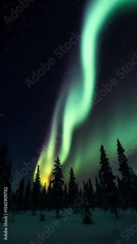 Night Sky Aurora Borealis Green Northern Lights Landscape